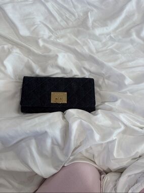 navy Quilted michael kors Wallet Clutch with Gold Hardware